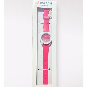 NIB AWatch Trendy Colorful‎ Pink Watch Polyurethane Strap Water Resistant Work